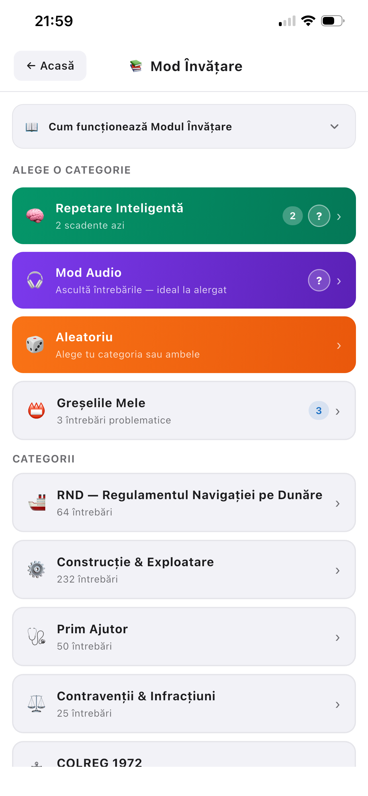 Mod Învățare — Categorii și moduri